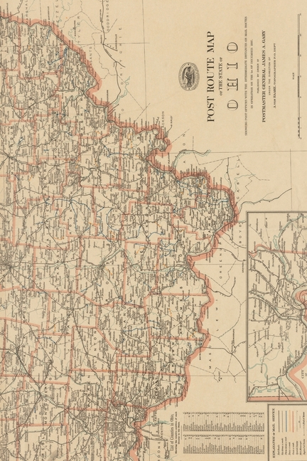 1897 Map of Post Route Map of Ohio State - a Poetose Notebook / Journal / Diary (50 Pages/25 Sheets)