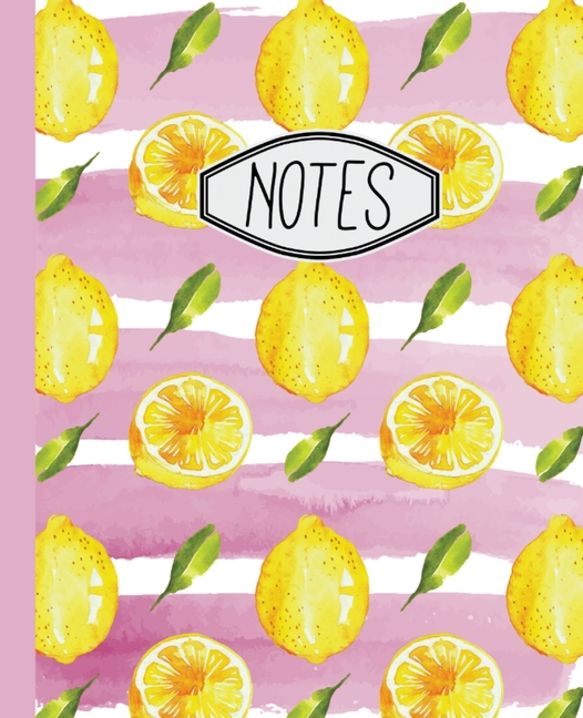  Notes: Lemon Pattern with Pink Stripes 7.5" X 9.25" Wide Ruled 110 Pages