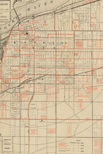 1886 Map of Kansas City, Missouri - A Poetose Notebook / Journal / Diary (50 pages/25 sheets)