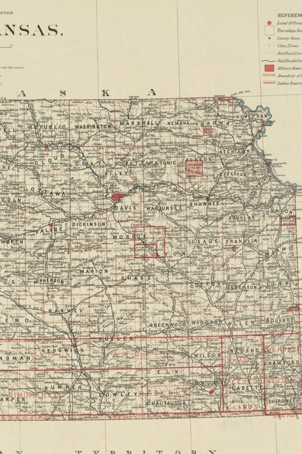 1884 Map of Kansas - A Poetose Notebook / Journal / Diary (50 pages/25 sheets)