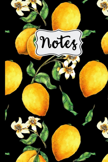  Notes: Lemon Tree Pattern on Black Background 6" X 9" College Ruled 120 Pages