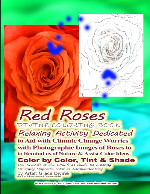 Red Roses DIVINE COLORING BOOK Relaxing Activity Dedicated to Aid with Climate Change Worries with Photographic Images of Roses to to Remind us of Nat